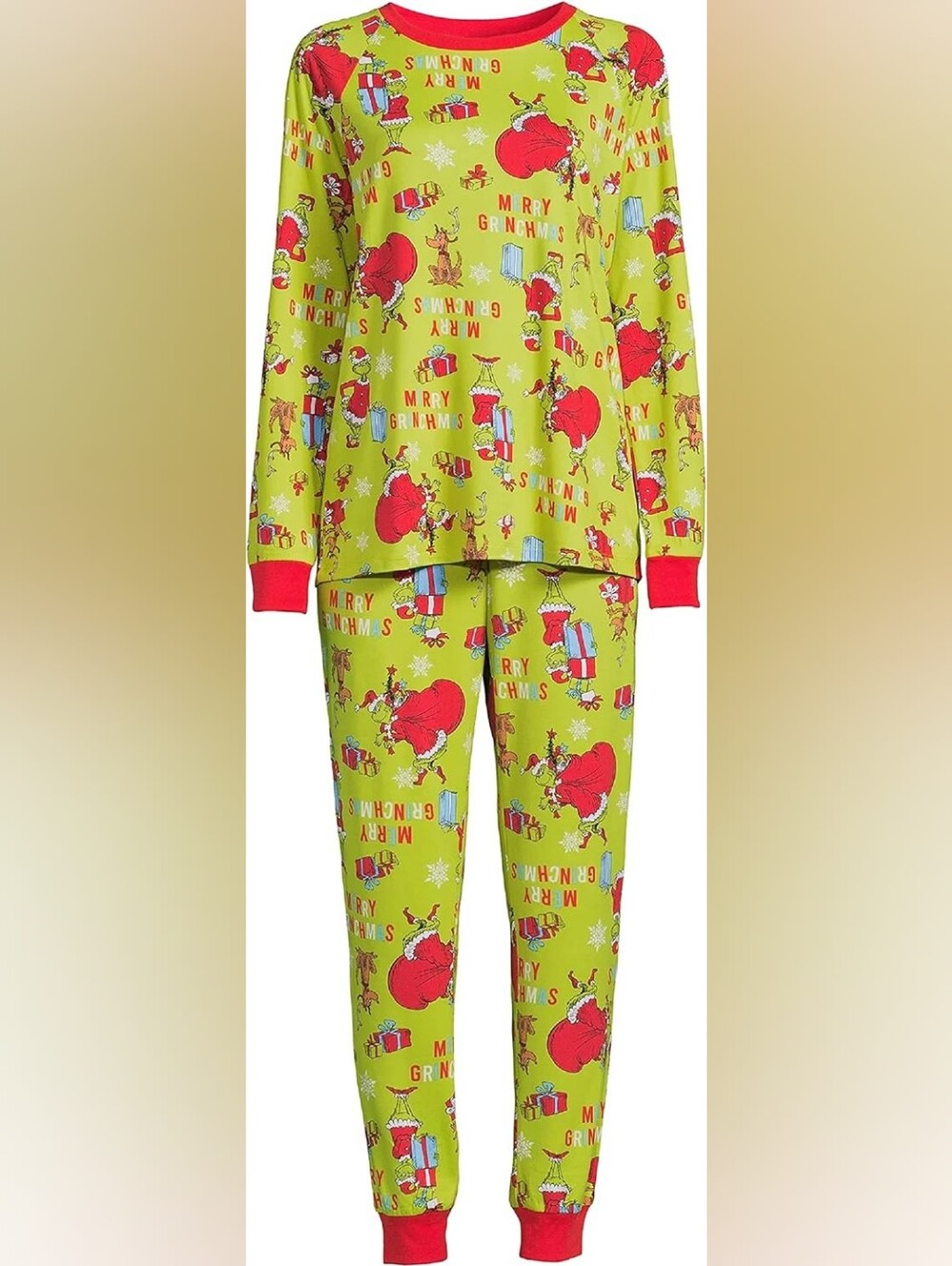 Women’s Holiday Grinch Pajama Set - Lime Green & Red 2X 18w-20w